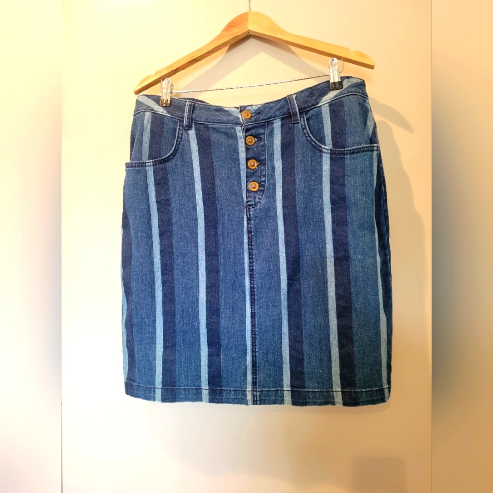 Anthropologie Maeve Striped Denim Skirt Size 16